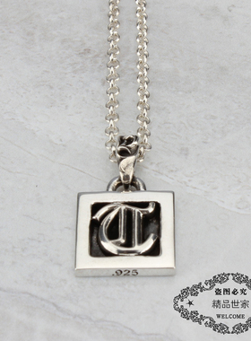 ROCK HEARTS潮牌S925纯银方型字母R吊坠项链 项坠朋克风个性时尚