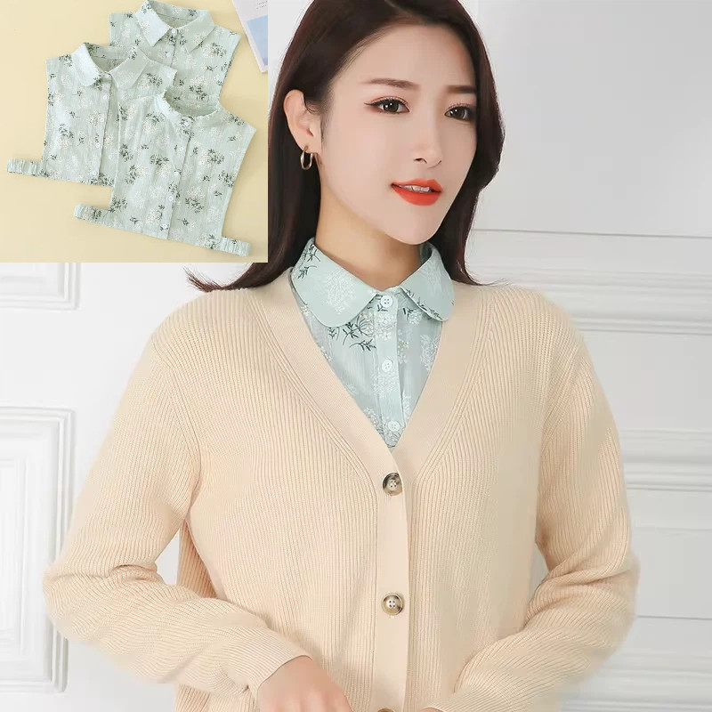 假领子配羊毛衫全棉衬衫装饰印花木耳边高级感女士高端毛衣专用图片