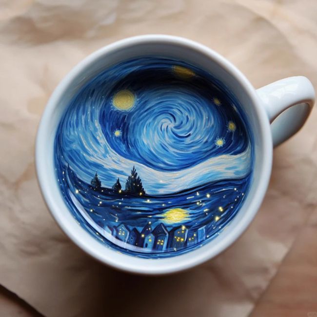 咖啡拉花贴纸梵高咖啡食用糯米纸贴纸 星空 黑猫鸡尾酒豆花创意装