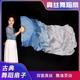 真丝舞蹈扇加长灰蓝渐变色稠扇儿童古典舞跳舞道具长绸扇跳舞扇子