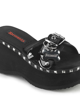 美国代购Pleaser/Demonia6.4cm厚底铆钉无带凉拖悬挂标识露趾凉鞋