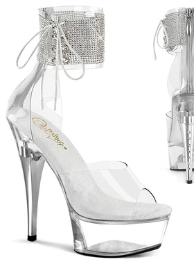 美国代购Pleaser15.2cm厚底防水台水钻踝带后拉链露趾高跟凉鞋女