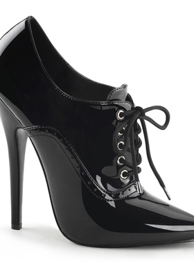 美国Pleaser/Devious/15.24cm黑色漆皮交叉绑带高跟鞋/高帮鞋