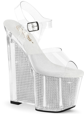 美国代购Pleaser20cm契型鞋跟水钻防水台恨天高露趾系带高跟凉鞋