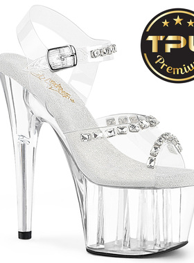 美国代购Pleaser17.8cm厚底防水台TPU鞋面水钻露趾高跟凉鞋女鞋