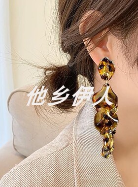 美国代购长款亚克力夸张花朵耳环