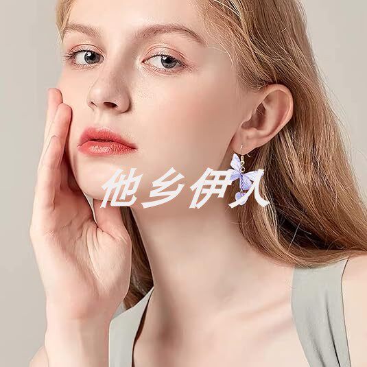 美国代购波西米亚风轻质蝴蝶翼耳环雪纺面料蜻蜓翅膀心形水钻耳环