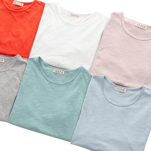 竹节棉春秋季男士纯色情侣装半袖打底衫体恤纯棉长袖ins夏短袖T恤