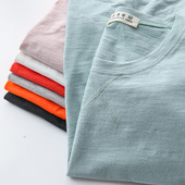 竹节棉春夏秋季 纯色男装 长袖 t恤打底衫 内搭宽松短袖 日系纯棉男士