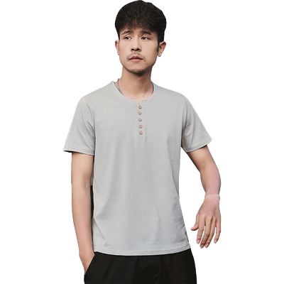 重磅日系纽扣50支纯棉短袖t恤潮