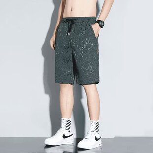 夏季薄款提花冰丝速干短裤男士高级感宽松透气百搭休闲运动五分裤