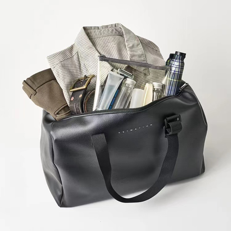 pu皮黑色实用大容量拉链行李袋