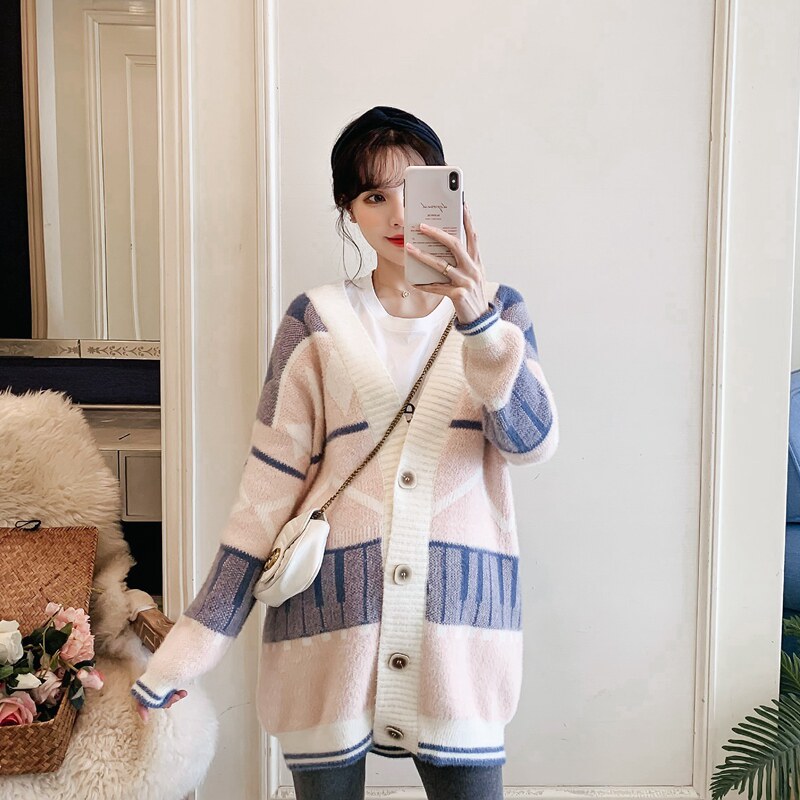 임부복 봄 가을 패션 임부복 가을 정장 니트 스웨터 가디건 루즈한 대형 상의 가을 겨울