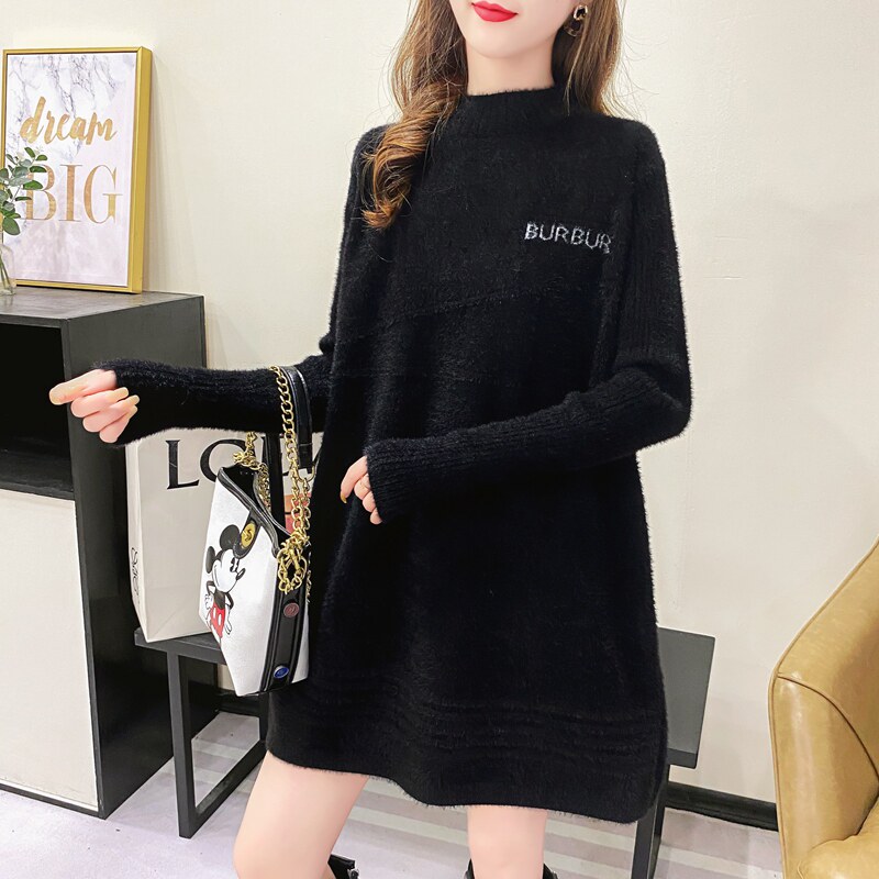 출산 스웨터 중간 길이 가을 겨울 모조 밍크 벨벳 아우터 드레스 유행 엄마 느슨한 두꺼운 탑 바닥 셔츠