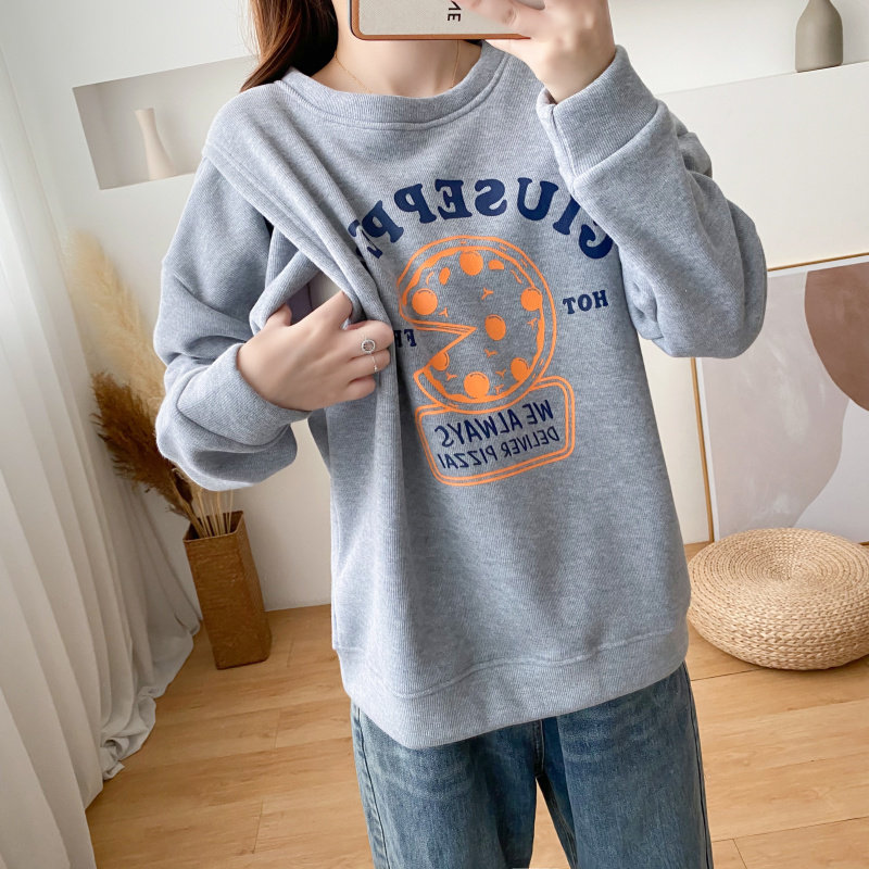 출산 착용 가을 겨울 운동복 여성 벨벳 두꺼운 짧은 겨울 탑 한국 스타일 느슨한 대형 출산 바닥 셔츠