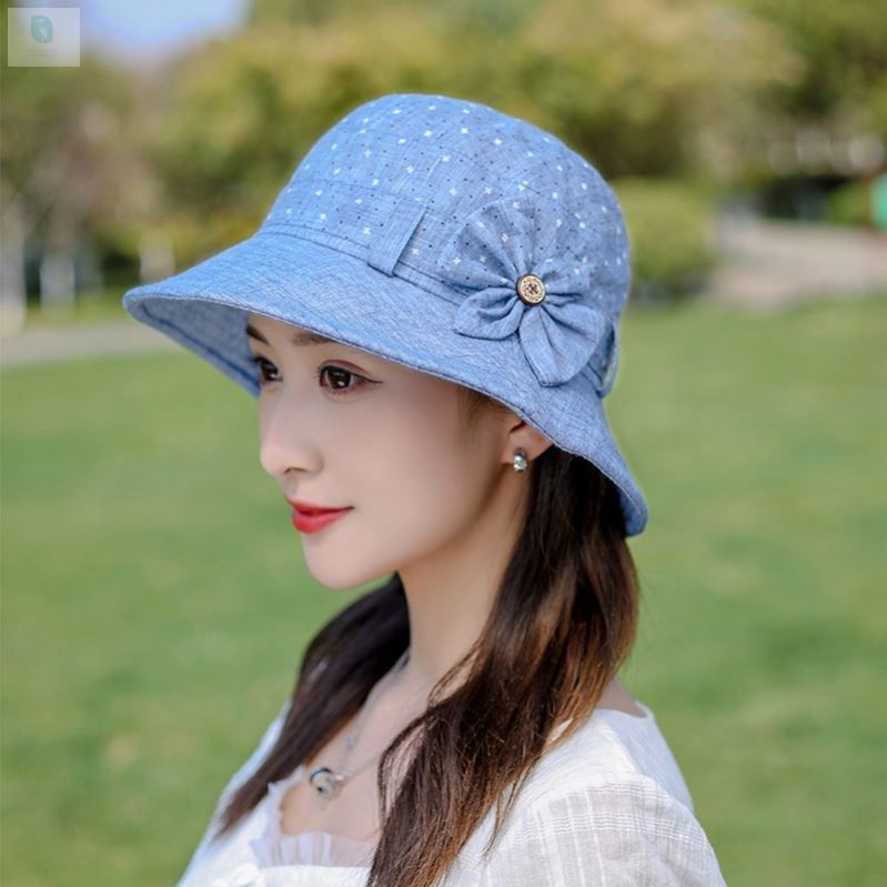 女式帽子春秋款女士蓝色盆帽洋气漂亮新款春季遮阳防晒帽夏天时尚