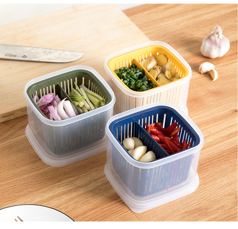 双层带盖两格辣椒冰箱分隔保鲜盒