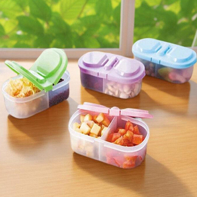小号翻盖调料收纳盒便携儿童水果盒零食保鲜幼儿园两格塑料调料盒,收纳整理,食物收纳盒,淘宝优惠券,粉丝福利购,淘宝优惠卷