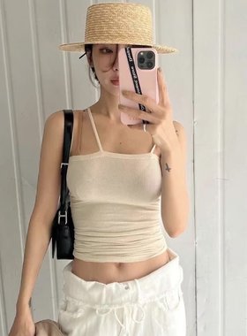 夏新现货Lisa同款设计感时尚性感黑色背心小吊带修身包臀短裙上衣