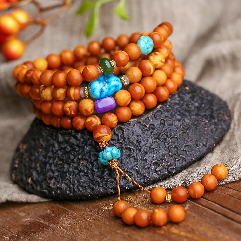 550元/g老红皮花蜡 古董蜜蜡手串 8mm108颗佛珠(二)