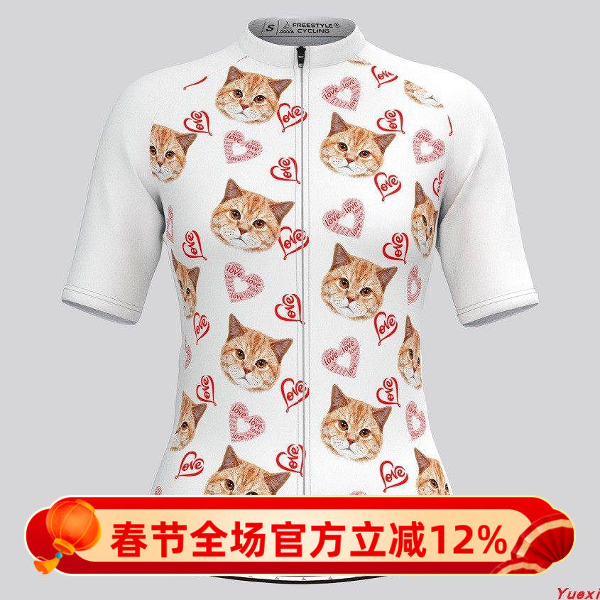 2024新款小猫脸自行车男女款夏季骑行服短袖上衣情侣款专业单车服