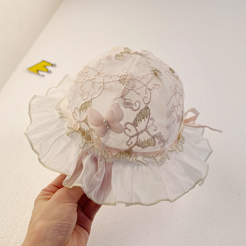 女宝宝帽子春夏季薄款公主可爱凉帽网纱透气渔夫帽婴儿夏天遮阳帽