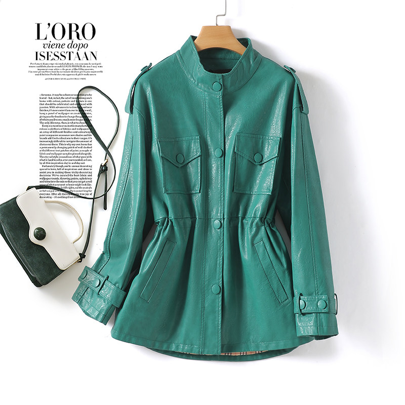 真皮衣女常规立领收腰韩版小个子加大码皮夹克春秋新款海宁绵羊皮