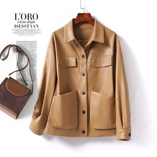 皮夹克女短款休闲宽松大码绵羊皮外套海宁2026春秋新款真皮皮衣女