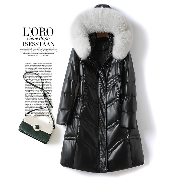 真皮羽绒服女外套中长款狐狸毛领连帽绵羊皮海宁新款90白鸭绒皮衣,女装/女士精品,皮衣,淘宝优惠券,粉丝福利购,淘宝优惠卷