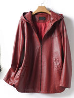 Sheepskin jacket for women, regular hooded, oversized and plump red loose leather jacket, new autumn and winter genuine leather coat thumbnail 4