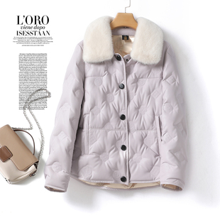 羽绒服女短款水貂毛领韩版减龄小个子2025新款绵羊皮白鸭绒外套女