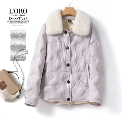 羽绒服女短款水貂毛领韩版小个子