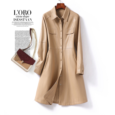 皮衣女中长款修身气质海宁真皮