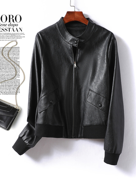 皮衣女外套短款休闲黑色显瘦皮夹克2025新款绵羊皮小个子海宁真皮