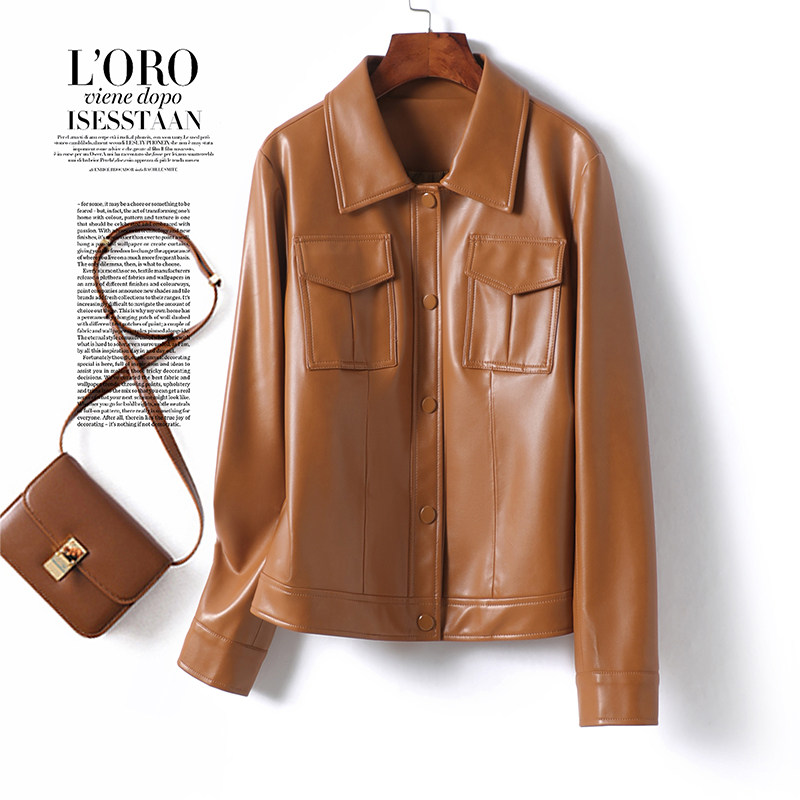 真皮夹克女短款翻领时尚休闲小个子绵羊皮外套春秋新款海宁皮衣女,女装/女士精品,皮衣,淘宝优惠券,粉丝福利购,淘宝优惠卷