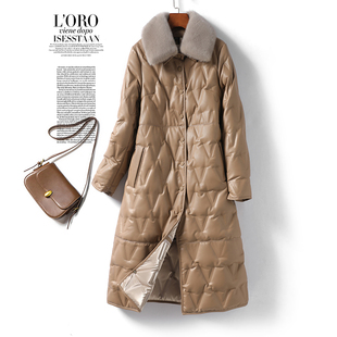 皮羽绒服女真皮外套中长款 绵羊皮衣 水貂毛领90白鸭绒2025海宁新款