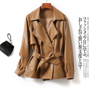 绵羊皮女士外套短款韩版腰带真皮女皮夹克2026春秋新品海宁女皮衣