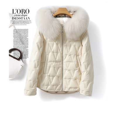 羽绒服女皮衣短款冬装狐狸毛领