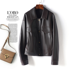 2026新款真皮衣外套女短款翻领修身显瘦海宁春秋绵羊皮夹克小个子