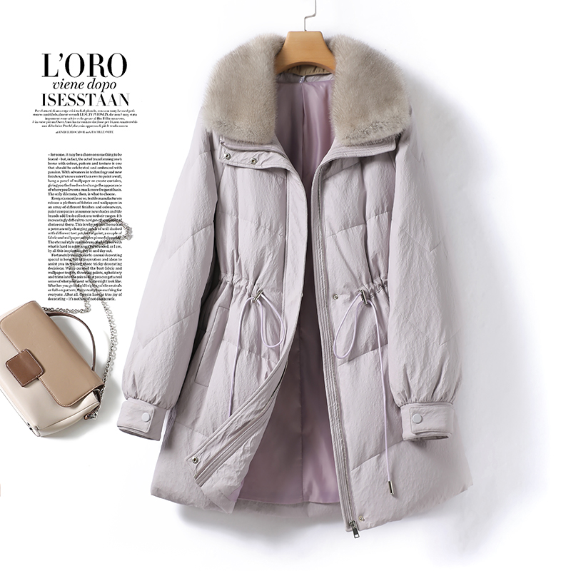 海宁皮衣中长款系带韩版水貂毛领