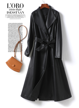 绵羊皮外套女长款黑色收腰显瘦皮大衣2025新款海宁高端真皮女皮衣