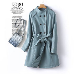 绵羊皮女外套中长款立领系带收腰气质皮风衣秋冬新款高端真皮衣女