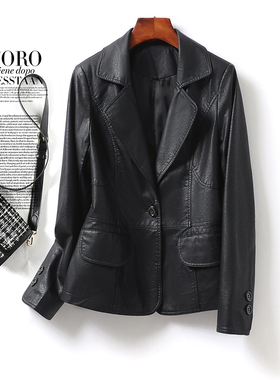 海宁皮西服黑色短款修身显瘦绵羊皮女西装2025新款气质真皮皮衣女