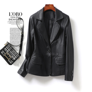海宁皮西服黑色短款修身显瘦绵羊皮女西装2025新款气质真皮皮衣女