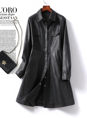 真皮衣女中长款黑色修身显瘦气质皮大衣2025新款女外套绵羊皮海宁