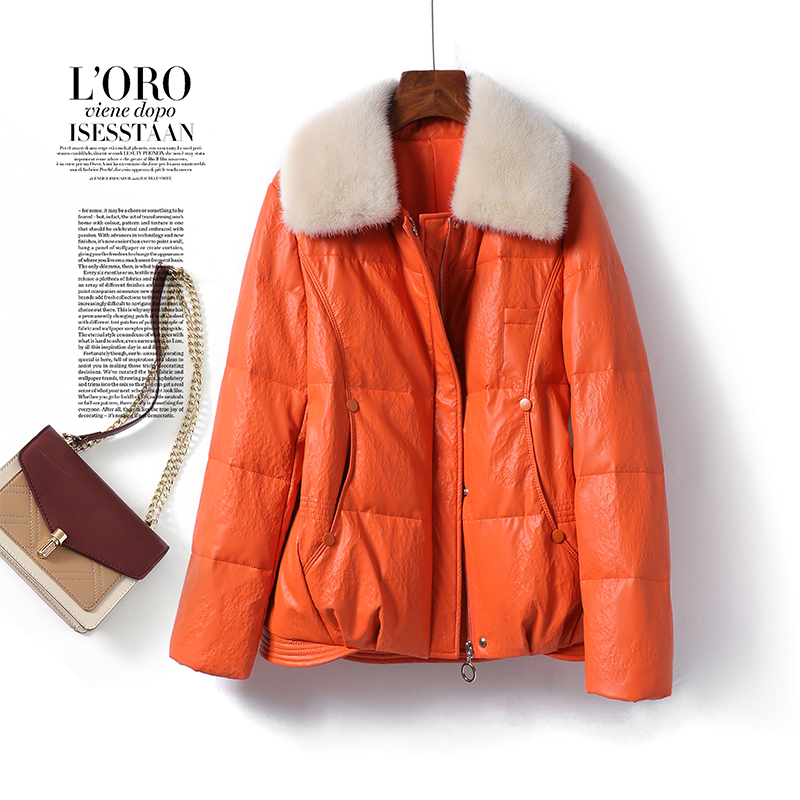 皮衣女常规韩版水貂毛领90白鸭绒