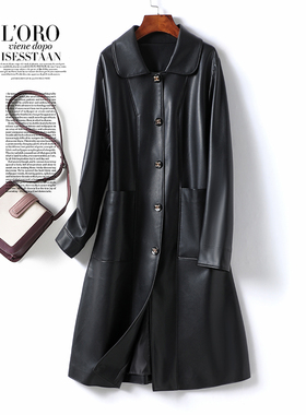 绵羊皮外套女士中长款黑色韩版气质皮大衣秋冬新款海宁高端真皮衣