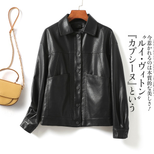 真皮皮衣女短款黑色韩版海宁皮夹克2026春秋新品加大码宽松绵羊皮