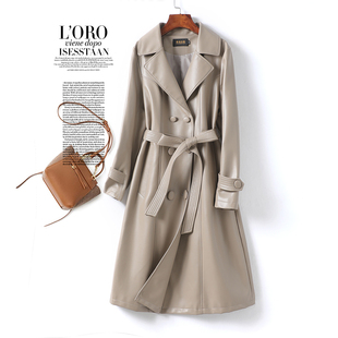 绵羊皮大衣女士中长款系带收腰海宁新款秋冬高级感气质皮衣女真皮