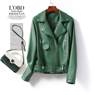 流行机车外套海宁真皮春秋新款 时尚 绵羊皮皮衣 修身 皮夹克女士短款